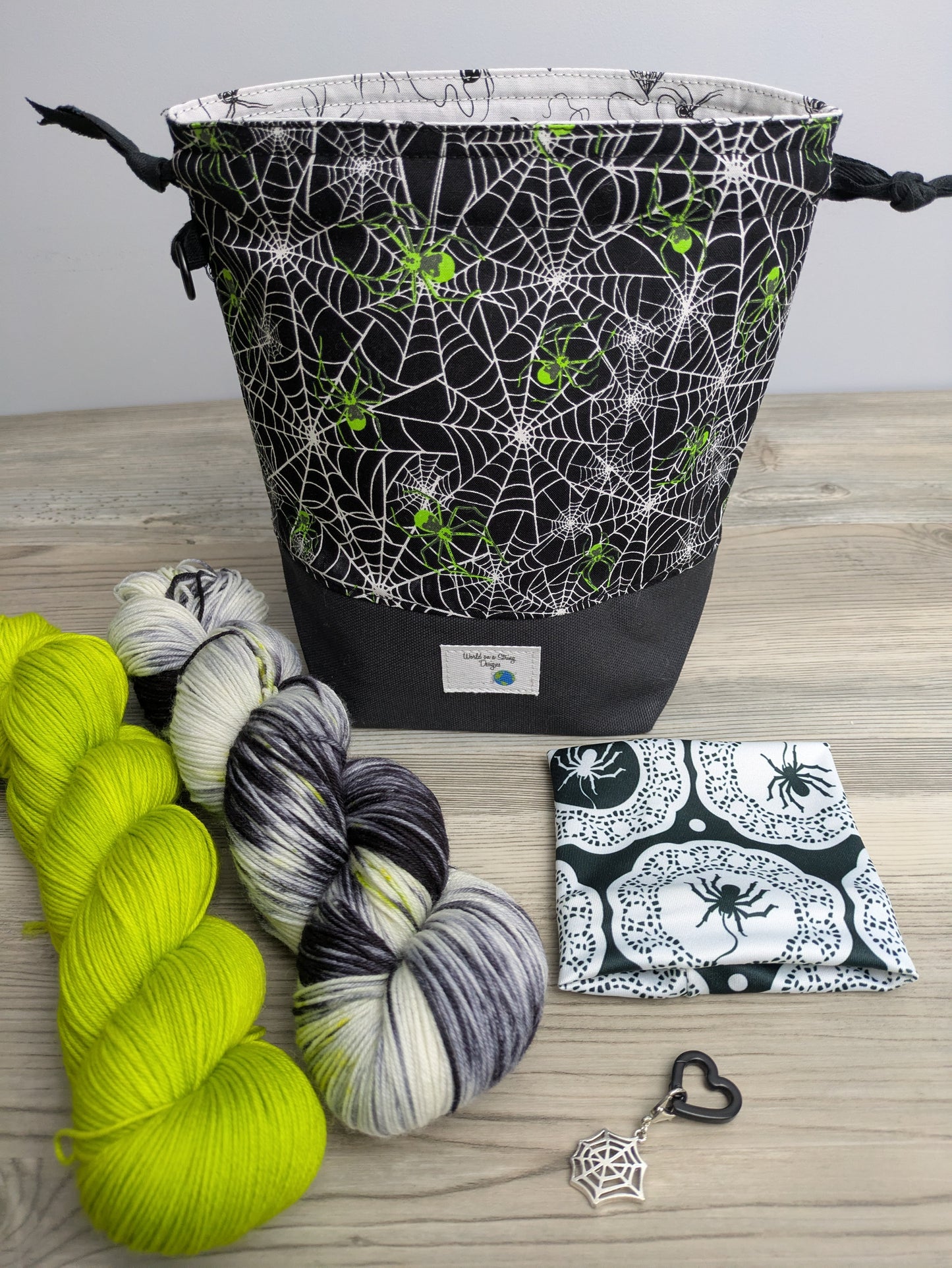 Stitcher's Stuff Sack - Knitting/Crochet Fiber Arts Project Bag - Spinning a Web