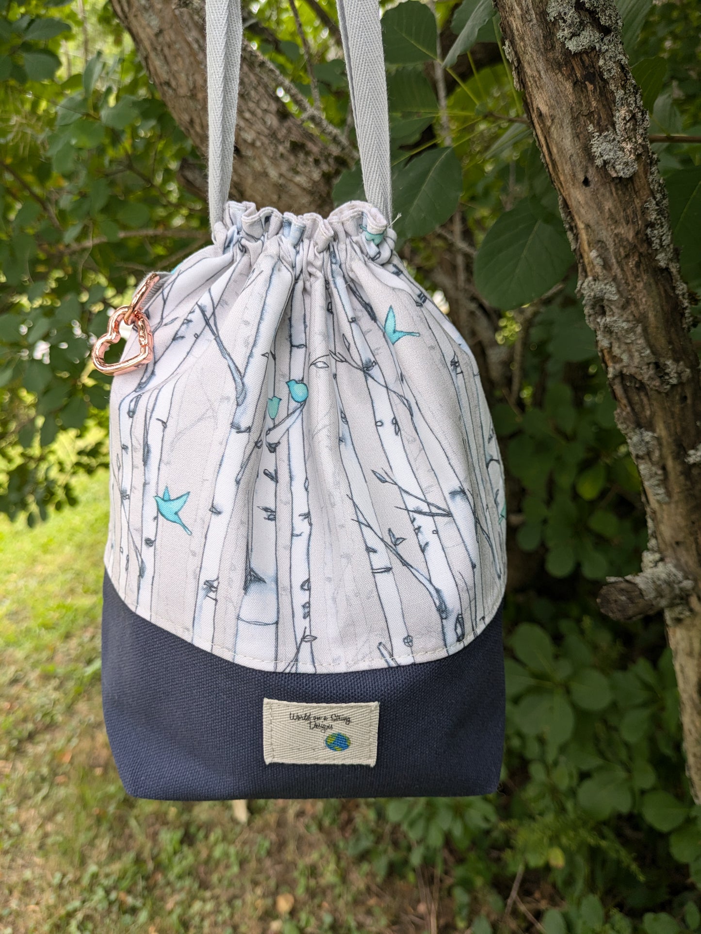 Stitcher's Stuff Sack - Knitting/Crochet Fiber Arts Project Bag - Birds in Birches