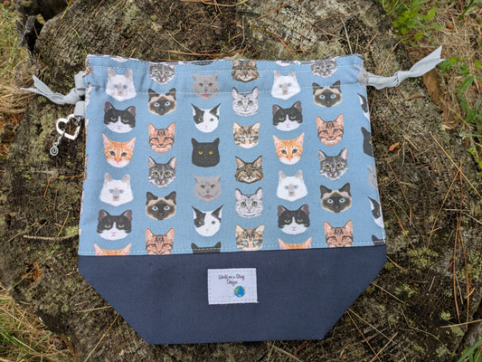 Stitcher's Stuff Sack - Knitting/Crochet Fiber Arts Project Bag - PURRfect Companions