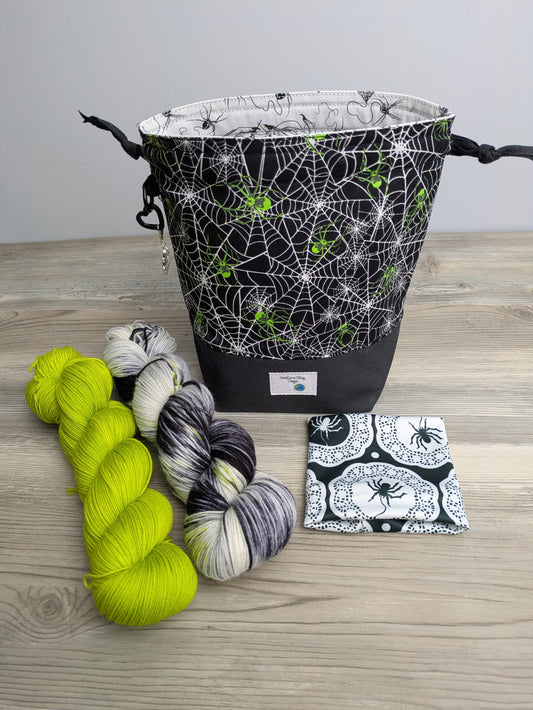 Stitcher's Stuff Sack - Knitting/Crochet Fiber Arts Project Bag - Spinning a Web