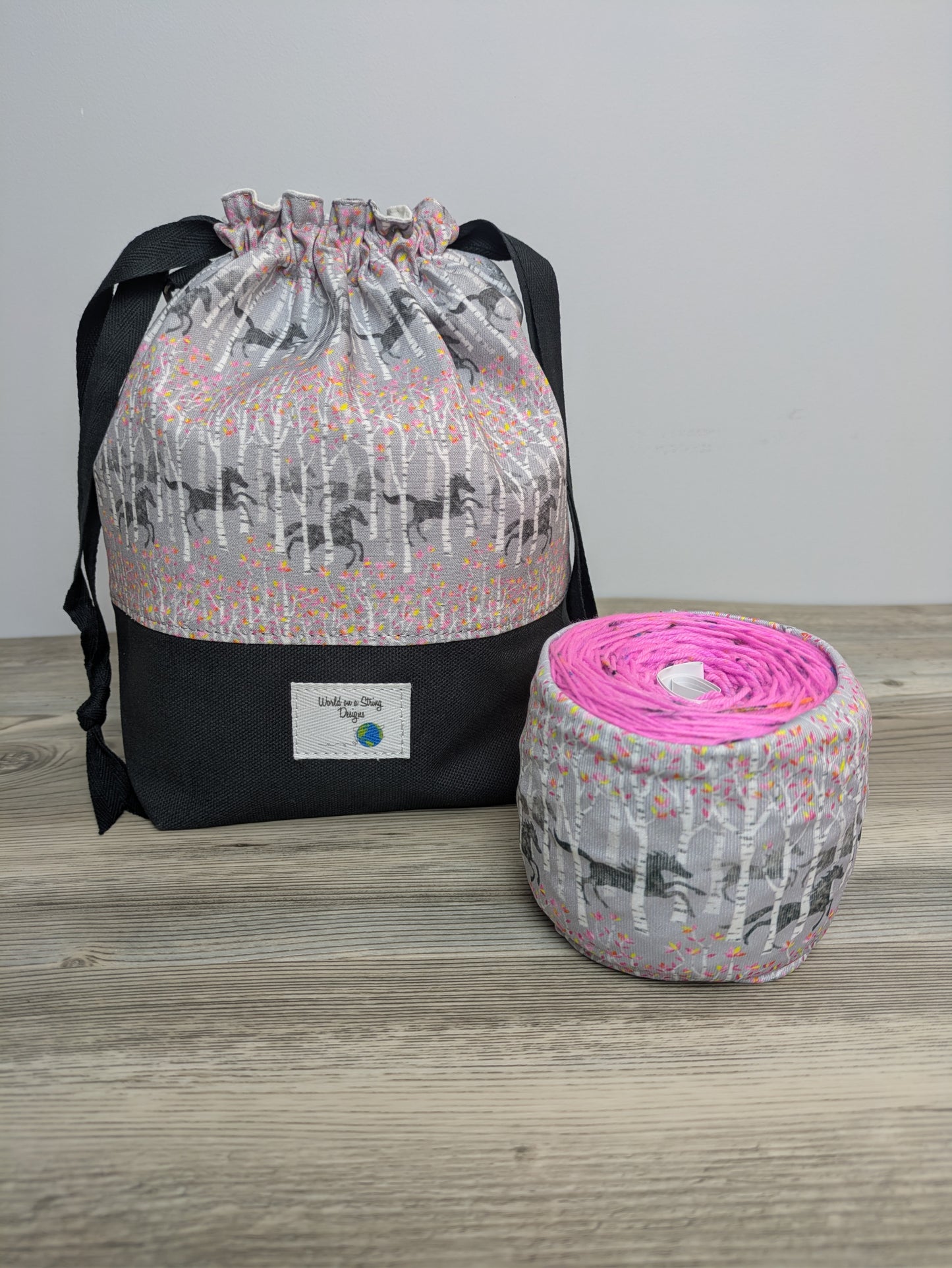 Stitcher's Stuff Sack - Knitting/Crochet Fiber Arts Project Bag - Wild Horses